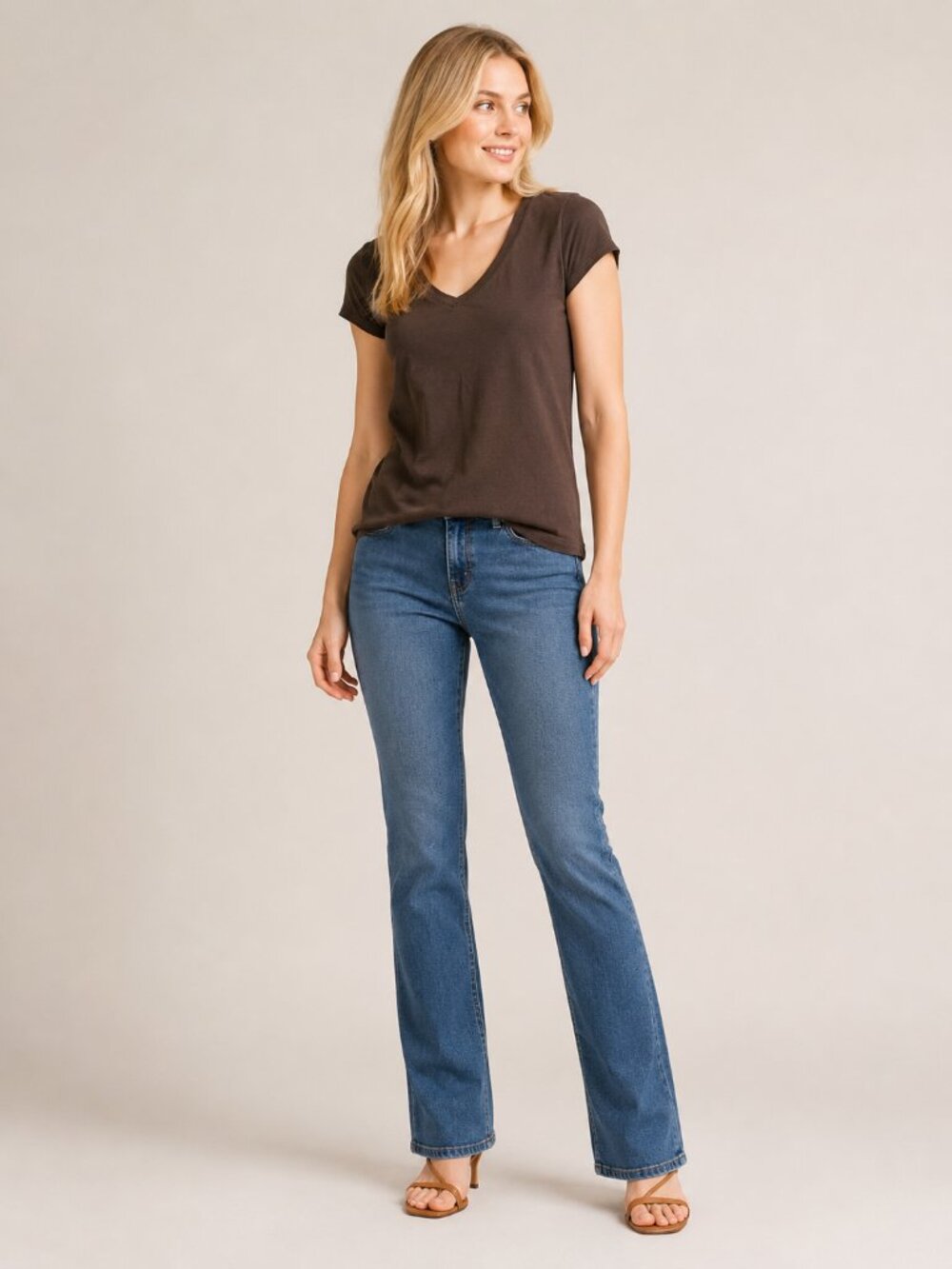 2/$30 Chico's Cap Sleeve V-Neck Tee Espresso 12 #A4217